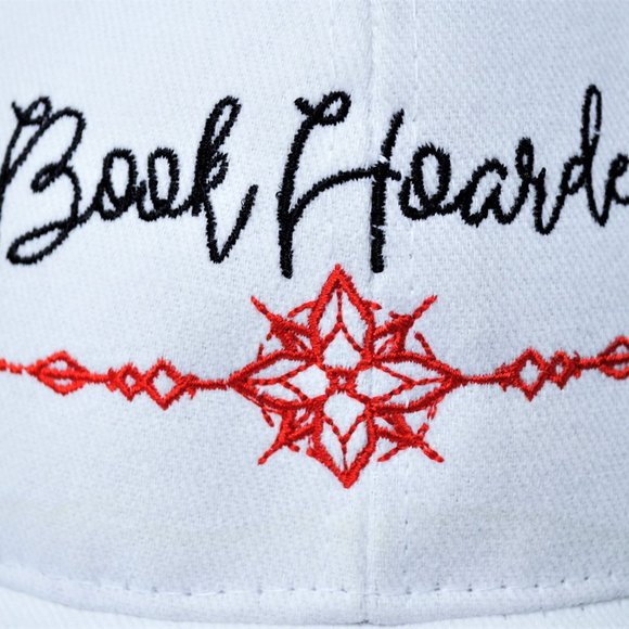 Custom Made "Book Hoarder" White Baseball Cap - Adjustable Velcro - Picture 3 of 9